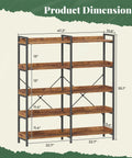 Sturdy 5 Tier Display Bookcase With 10 Open Shelves And Raised Backboard, 47.2 Inch Wide Shelf Unit With Metal Frame And Wooden Board, Adjustable Feet, Rustic Brown with product dimensions