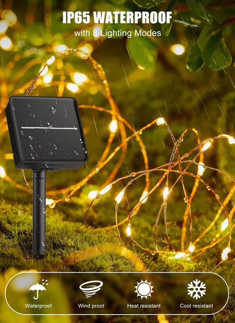 Solar Fairy Lights Outdoor 33 Ft 100 LED Warm White String Lights IP65 Waterproof for Patio Tree Garden Yard Decor