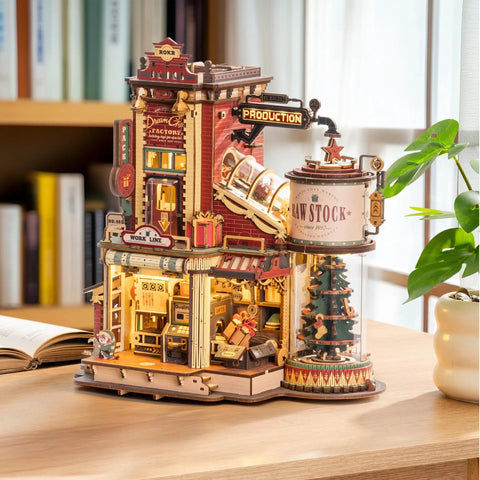 3D Puzzle For Adults Dope Dream Factory Gift Kit Luminous Wooden Model DIY Dollhouse Scene With Music Lights Busy Production Line