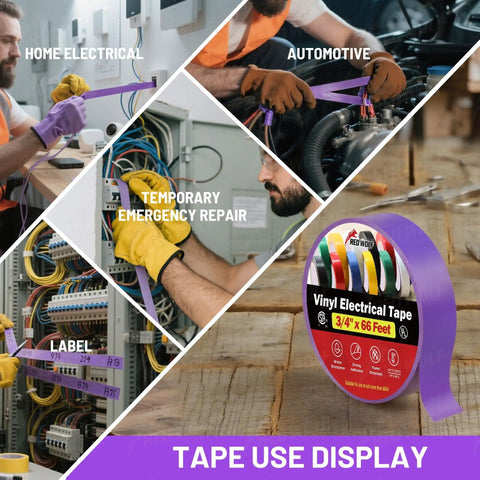 Purple Electrical Tape Five Pack Pro Grade Heavy Duty Industrial UL CSA Listed Seven Mil Thick Flame Retardant Waterproof 66 Feet PVC Tape For High Temp 600V Electric Use