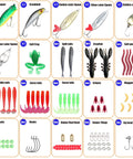 84Piece Fishing Lure Set With Tackle Box All In One showcasing various lures including popper, crankbaits, spoons, jigs, and hooks