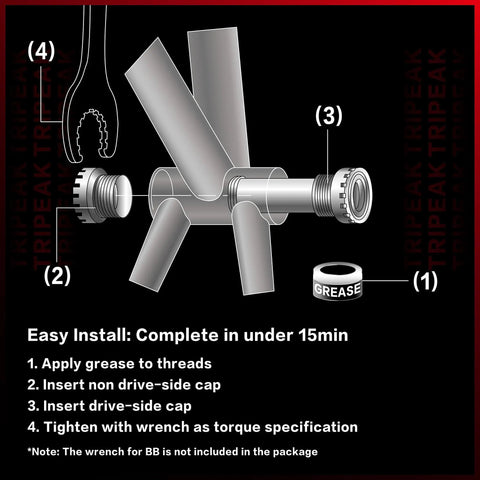 Installation diagram for Ceramic Bearings Bottom Bracket for 24mm Cranks, Threaded BSA ITA 68 or 73mm Shell, showing grease application.
