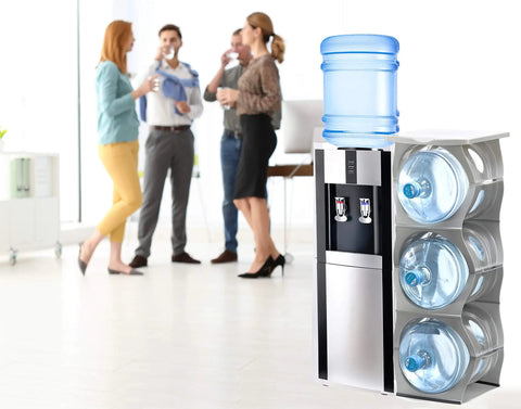 Stackable Water Bottle Storage Rack For 3 And 5 Gallon Jugs Built Tough Jug Holder For Kitchen Cabinet And Office Organizing in use