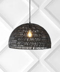 20 Inch Black Modern Bohemian Woven Rope LED Pendant Light Fixture With Adjustable Dome Ceiling Lamp For Kitchen Island Rope Shade Dope Coastal Farmhouse Decor