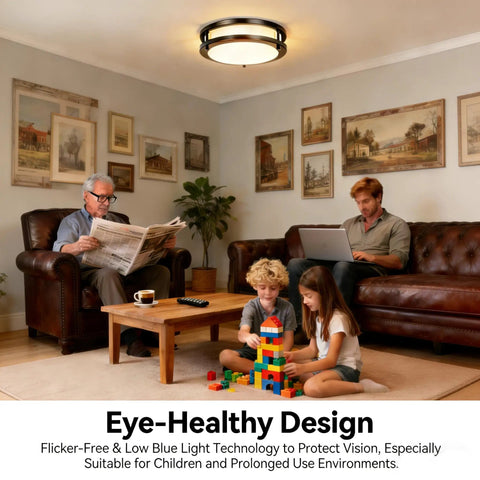 Living room with Ultra Bright 24W LED Ceiling Light Fixture 10 Inch Flush Mount providing daylight for family activities.