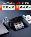 No Fuss Compact Wireless Thermal Label Printer For Quick Shipping And Packing 4X6 Sticker Generator with Bluetooth and USB setup.