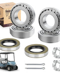 Top Tier Golf Cart Front Wheel Hub Bearing And Oil Seal Repair Kit For Ezgo Txt 1976 Up includes bearings, seals, and pins.