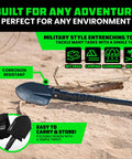 Survival Shovel With Pick For Off Road Camping And Beach Use, Heavy Duty Carbon Steel Entrenching Tool on sand