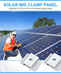 12 Pack Aluminum Solar Panel Mid Clamps 1.06 Inch For Secure Mounting with worker installing solar panels on roof