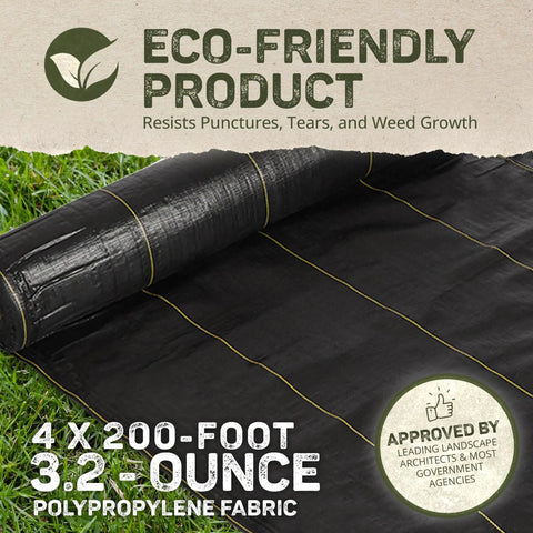 Weed Barrier Fabric Three Point Two Ounce Heavy Duty Ground Cover Four By Two Hundred Feet Breathable Mat eco-friendly roll.