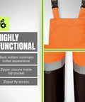 Hi Viz Ripstop Waterproof Bib Pants For Men With Reflective Safety Strips, Rain Gear Overalls, High Visibility Orange details