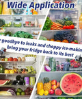 Refrigerator Ice Maker Water Inlet Valve Replacement For Whirlpool Maytag Kenmore displayed with fridge full of fresh produce.