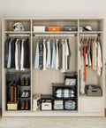 Open closet with Nine Cube Closet Organizer Set for Bedroom and Office, storage cubes, hanging clothes, and shoes