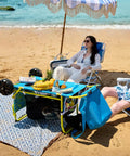 Two In One Beach Cart With Big Wheels For Sand Folding Utility Wagon With Chair Holder Cooler Bag Mesh Storage on beach