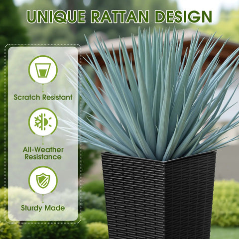 Resin Tall Planters For Outdoor Plants Set Of 2 Large Tapered Flower Pots With 4 Drainage Holes No Fuss Modern Outdoor Decor For Porch Patio Backyard Home Garden Black 24 Inch with scratch-resistant rattan texture.