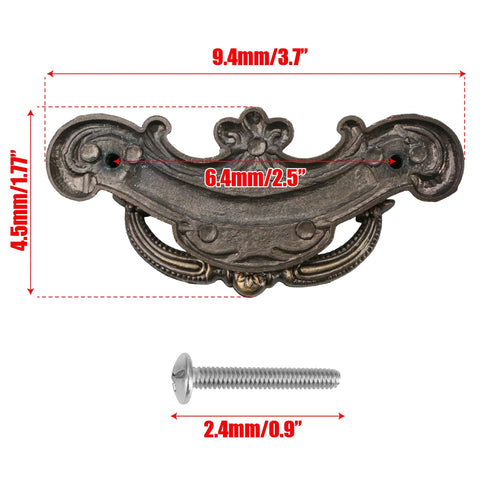 Vintage Look Bail Drawer Pull 2.5 Inch Center To Center Dark Antique Bronze Cabinet Handle dimensions and screw