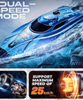 12 Inch Remote Control Boat For Lakes And Pools, Fast 25 KPH RC Speed Boat For Kids And Adults, Waterproof Toy, Blue Design