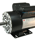 Front view of a black 5HP compressor-duty electric motor with 7/8-inch shaft and mounting base