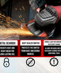 Beefy Heavy Duty 9 Inch Angle Grinder With 17.2 Amp Motor Delivers 6300 RPM For Metal And Concrete Cutting in use with sparks