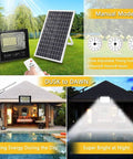 JUDYSSY Solar Led Flood Light Street, Ip65 Waterproof Outdoor Bright Security Lighting Lamp, Black-200W with solar panel.