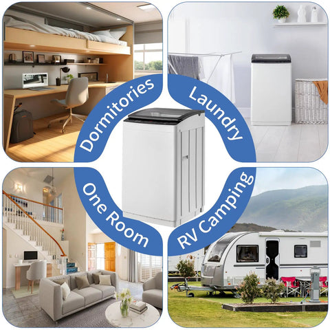 Slick 30 Lbs Fully Automatic Portable Washing Machine With Integrated Drain Pump in dorm and RV settings.