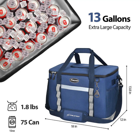 Collapsible Soft Cooler Bag With 75 Can Capacity For Beach And Road Trips Flip Top Lid Leakproof Ice Chest Lightweight Portable Cooler On The Go With 5 Layer Insulation And 12 Hour Cold Retention Great For Camping Groceries In Blue