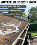 Five Inch Gutter Hangers Kit With Pre Installed Quick Screws Gutter Clips Hidden Bracket And One Quarter Inch Hex Drill Bit installed on roof