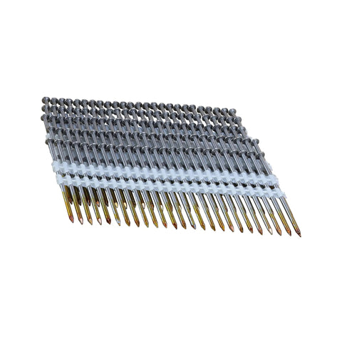 21 Degree Heavy Duty Framing Nails Plastic Collated Two And Three Eighths Inch Bright Steel Ring Shank 2000 Count