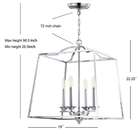 Chrome 4-Light Lantern Pendant Light, Adjustable LED Ceiling Fixture for Kitchen Island, Foyer, Entryway and Dining Room, ETL Listed dimensions