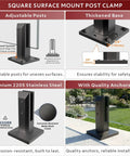No Sweat Install 6 Panel Frameless Glass Deck Railing Kit With Top Shelf Stainless Steel Posts And Pre Cut Tempered Glass Panels, features adjustable stainless steel post clamp.