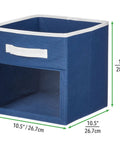 Fabric Nursery Closet Storage Bin Set With Front Handle And Window 6 Pack For Cube Shelving Units Organizes Toys Clothes Diapers Bibs In Gray And White, blue bin with measurements