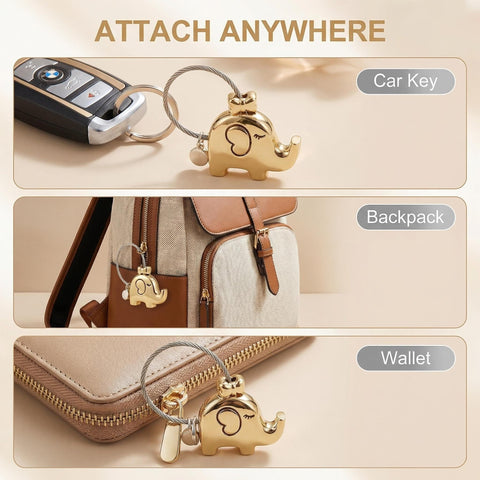 Sleek Silver Keychain With Chrome Tone Metal Charm, Screw Closure Wire Rope Loop attached to car key, backpack, and wallet.