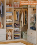 Stackable Closet Organizers And Foldable Storage Baskets Keep Your Wardrobe Looking Slick With These Spacious Clothes Drawer Bins In Fresh White storage view, foldable and stackable bins with clothes.