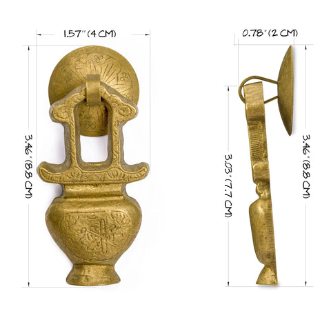 Golden Furnace Brass Cabinet Pulls Set of 2 3.5 Inch Floral Antique Style Solid Brass Handles side view with measurements