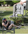 Oversized Directors Camping Chair Set Of 2 Built To Haul 600 Lbs Capacity Heavy Duty Folding Outdoor Chairs with side pouch and armrests