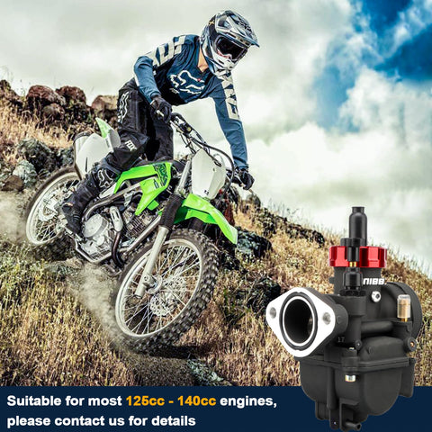 Rider on a dirt bike showcasing PE22 Carburetor With 48mm Air Filter Kit For 125cc 130cc 140cc Dirt Bikes Pit Bikes Go Karts ATVs