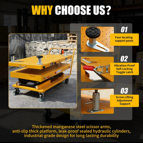 2600 lbs Heavy Duty Electric Scissor Lift Table With Smooth Hydraulic Operation And Quick Tilt Adjustments For The Daily Shop Grind And No Sweat Ev Part Moves with thick platform and support posts.
