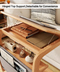 C Shaped Rolling Side Table With Wheels Solid Wood 4-In-1 Adjustable Desktop showing hinged top support and storage use