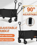 Heavy Duty Foldable Wagon With All Terrain Wheels, adjustable handle, collapsible cart, rugged black for everyday hauls