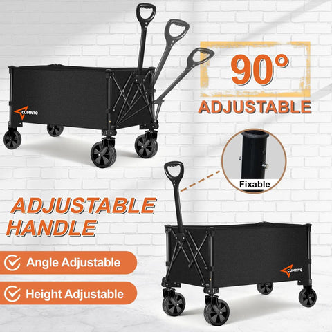 Heavy Duty Foldable Wagon With All Terrain Wheels, adjustable handle, collapsible cart, rugged black for everyday hauls