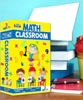 Blue Math Classroom Book Safe Featuring Authentic School Pages And Reliable Three Digit Combination Lock For Stealth Stash Storage And Slick Student Loot Vault on a desk with colorful decorations.