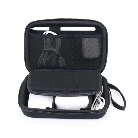 Rugged Hard Accessory Organizer Case with Custom Dividers Keeps Your Tech Stash Tight and Slick, displaying cables and gadgets.