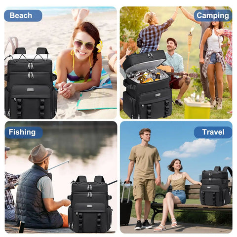 Insulated Cooler Backpack With Leakproof Lining And Double Deck Design For Travel Camping Picnics Beach Days 31L Holds 52 Cans