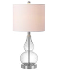 Clear Glass Table Lamp 20.5 Inches With White Linen Shade Sleek Modern Gourd Design LED Bulb Included UL Listed bedside light