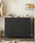 7 Fabric Drawer Storage Organizer Chest With Vertical Dresser Design For Bedroom Or Living Room in sleek black finish
