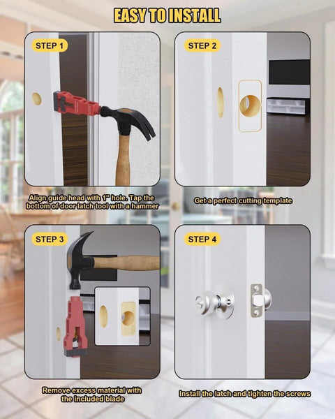 Pro Grade Door Latch Mortise Tool Kit For One Three Eighths And One Three Quarters Inch Wooden Doors installation steps