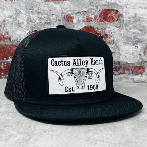 Western Style Adjustable Snapback Hat With Patch Logo In Black, Big Curl Embroidery, rugged vibe for cowboys and city folk.