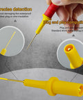 Pro Grade Automotive Test Probe Adapter Kit With Back Probe And Blade Probe Tools For Pinpoint Diagnostic Testing Non Destructive Harness Access Secure Connection For Precise Voltage And Signal Readings, featuring yellow probe with 4mm banana plug