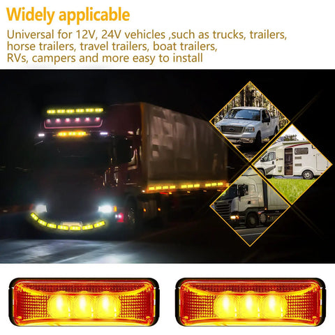 20 Pcs 3.9 Inch 3 LED Amber Trailer Marker Lights on trucks and RVs, universal for various vehicles at night