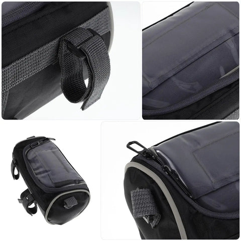 Ultimate Oxford Waterproof Bike Front Handlebar Bag For Cycling Adventures, 900D Cloth Organizer With Easy Mounting, Perfect Storage Solution For Mountain Biking And E-Bike Rides On Any Road Trip, black strap detail
